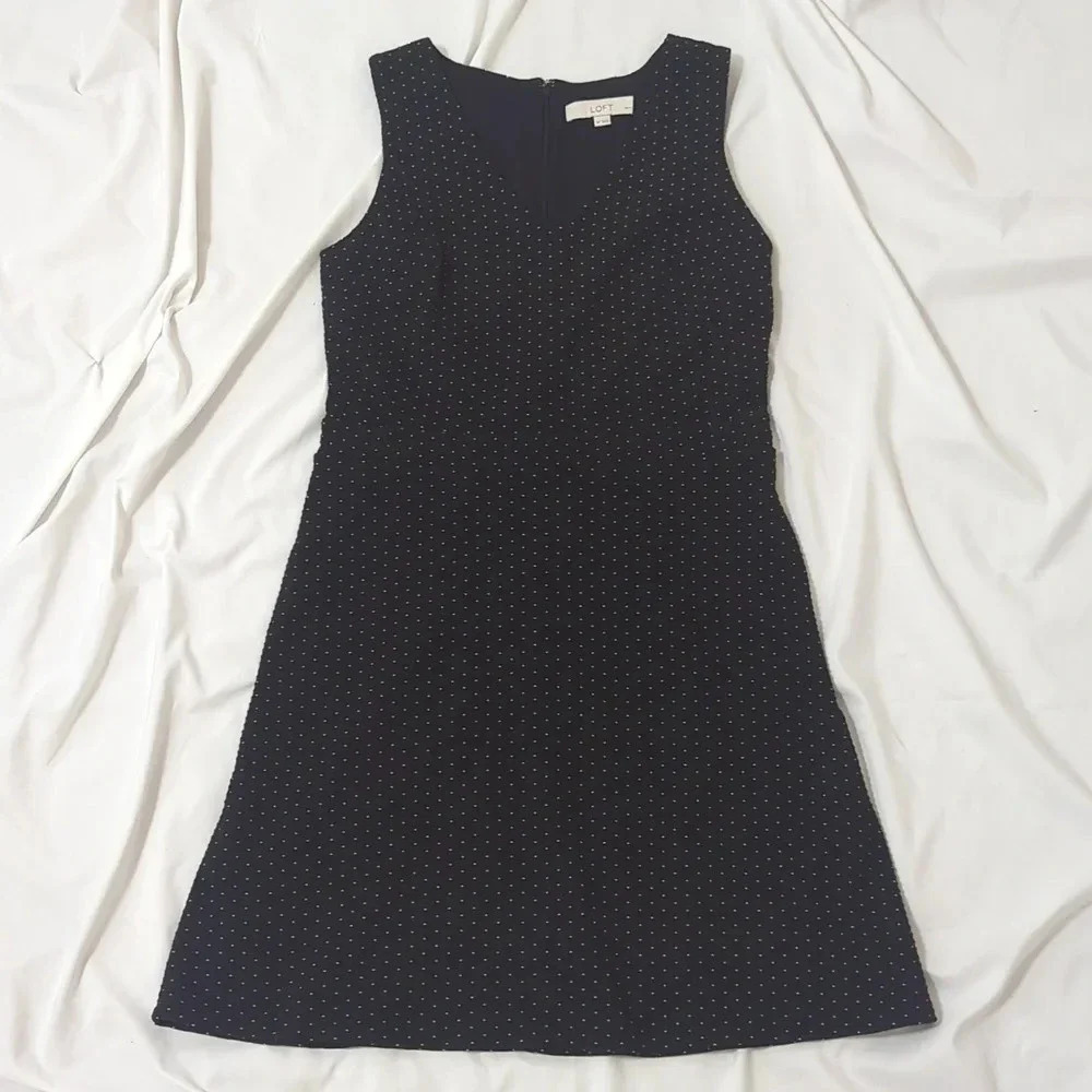 LOFT Textured Polka Dot Sheath Dress, Color Black/ White Size 8P